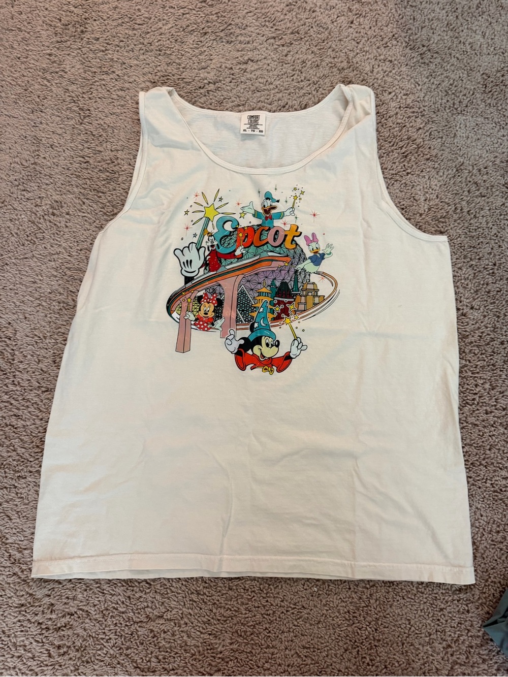 Disney White Tank Top with Colorful Epcot Character Graphic